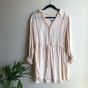 Anthropologie Light Pink Button-up Tunic with Tie